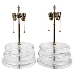 Vintage Stacked Lucite Disk Lamps 'Pair'