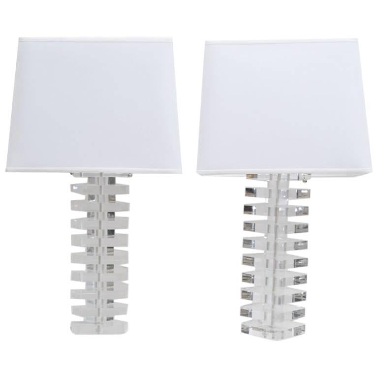 Stacked Lucite Table Lamps, Pair