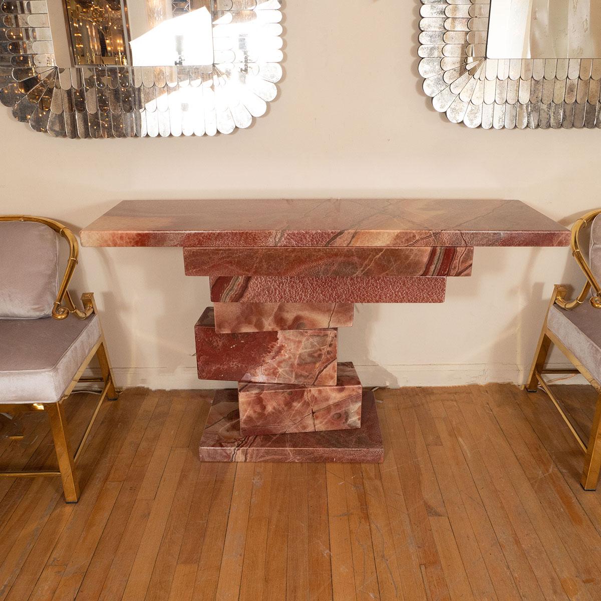 Stacked marble slab console table.