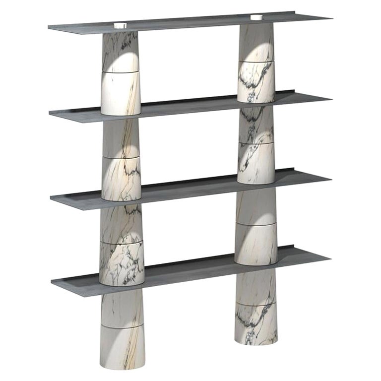 Stacked Marble Modular & Steel Top Contemporary Art Console by Samuele Brianza