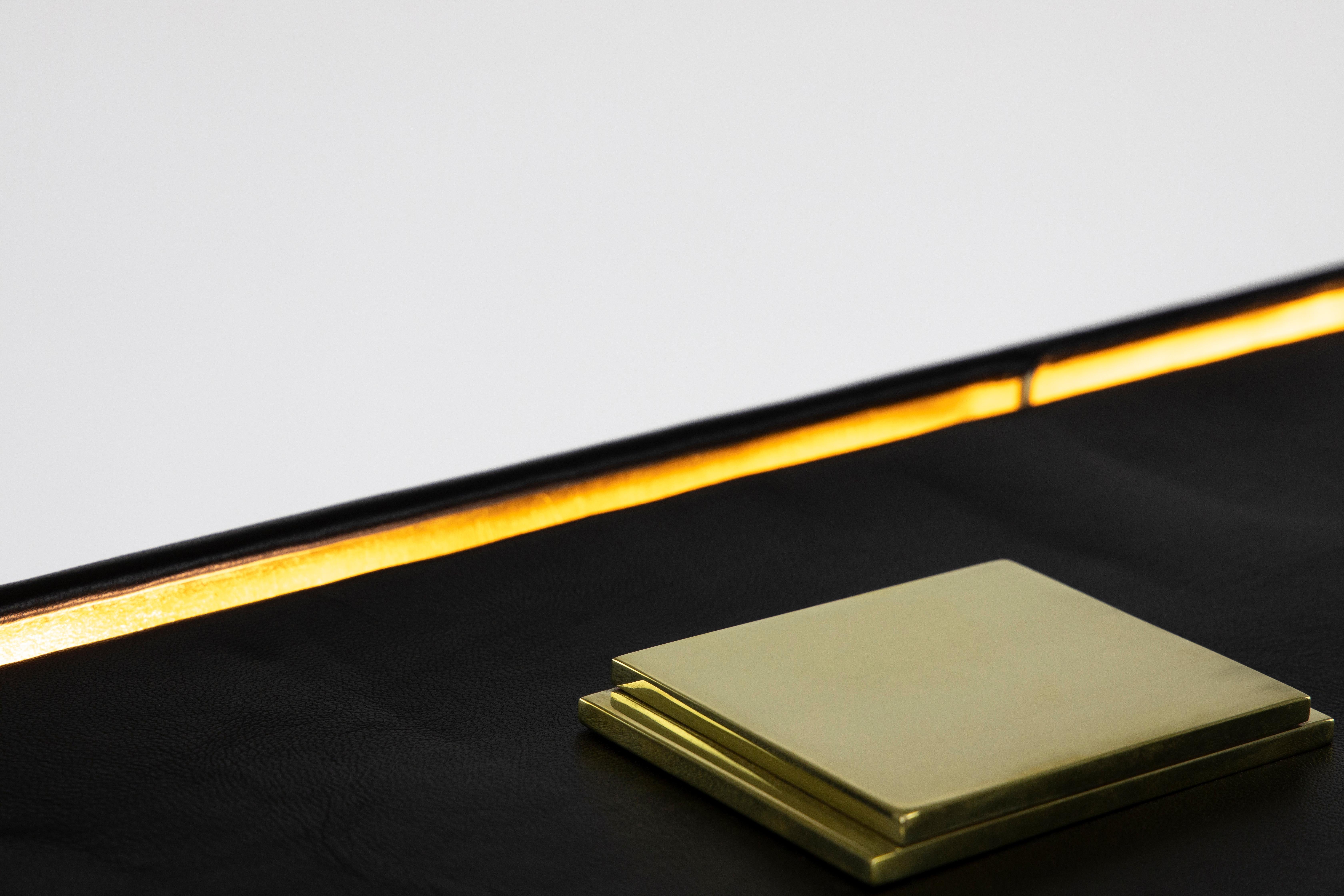 American Monolith Table Lamp in Leather, Brass and 24K Gold by Christopher Kreiling For Sale