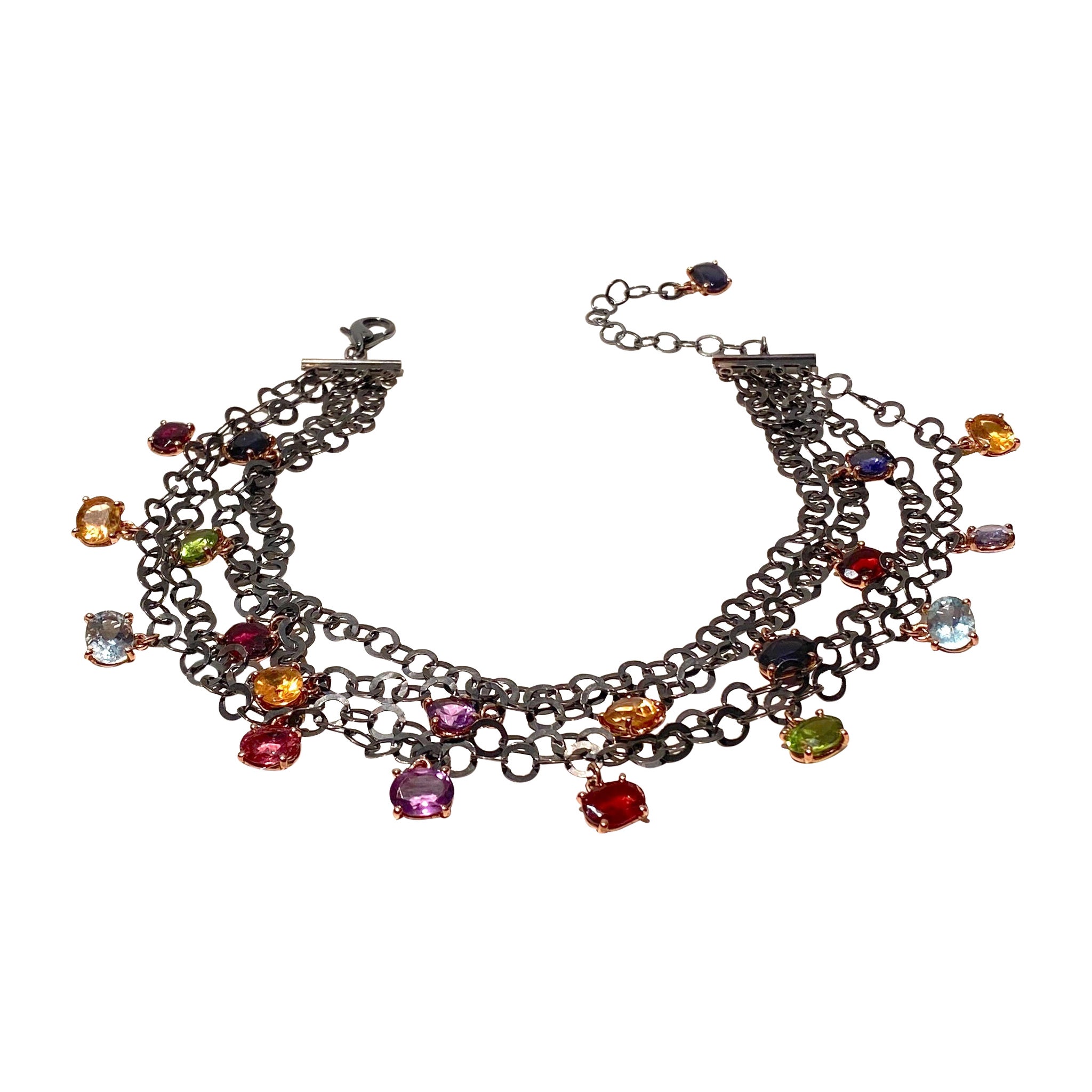 mehrreihige Halsketten Roségold Silber Glieder farbenfrohe Chocker Halskette