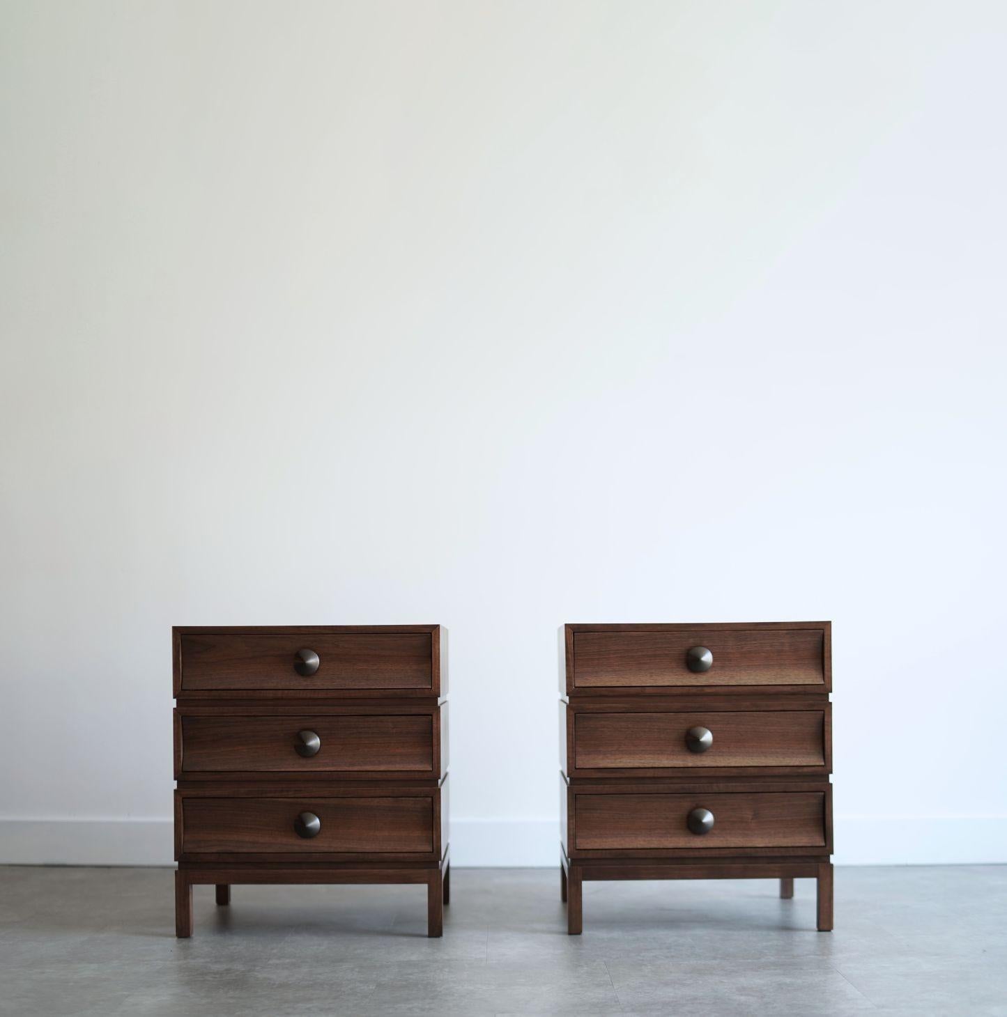 Mid-Century Modern Stacked Nightstands in Dark Walnut For Sale