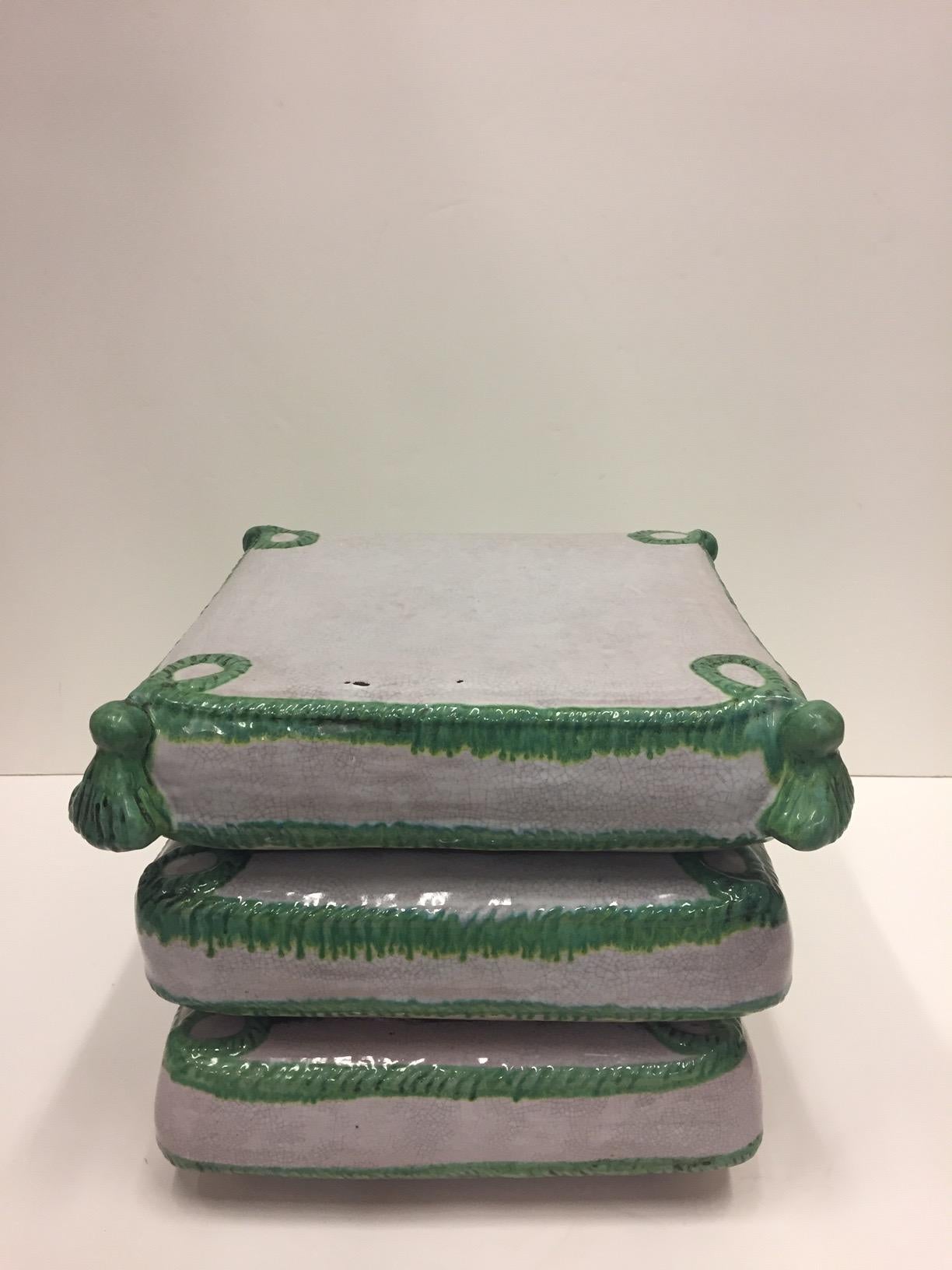 Stacked Pillow Motife Glazed Terracotta Garden Seat Side Table 1