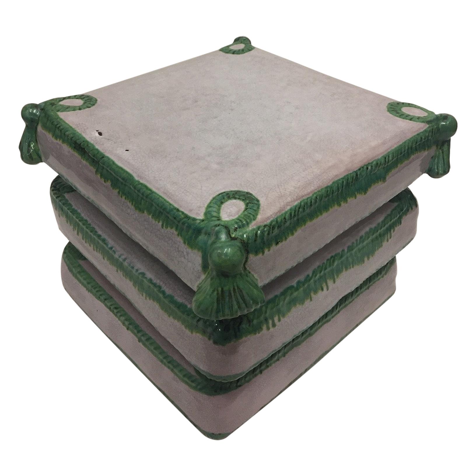 Stacked Pillow Motife Glazed Terracotta Garden Seat Side Table