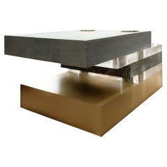 Stacked Plinth Brass & Lucite Coffee Cocktail Table Susan Hornbeak-Ortiz, 2000s