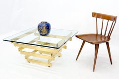 Stacked Polished Lacquered Brass Bars Base Glass Top Square Coffee Table