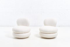 Stacked Pouf Swivel Lounge Chairs in White Boucle