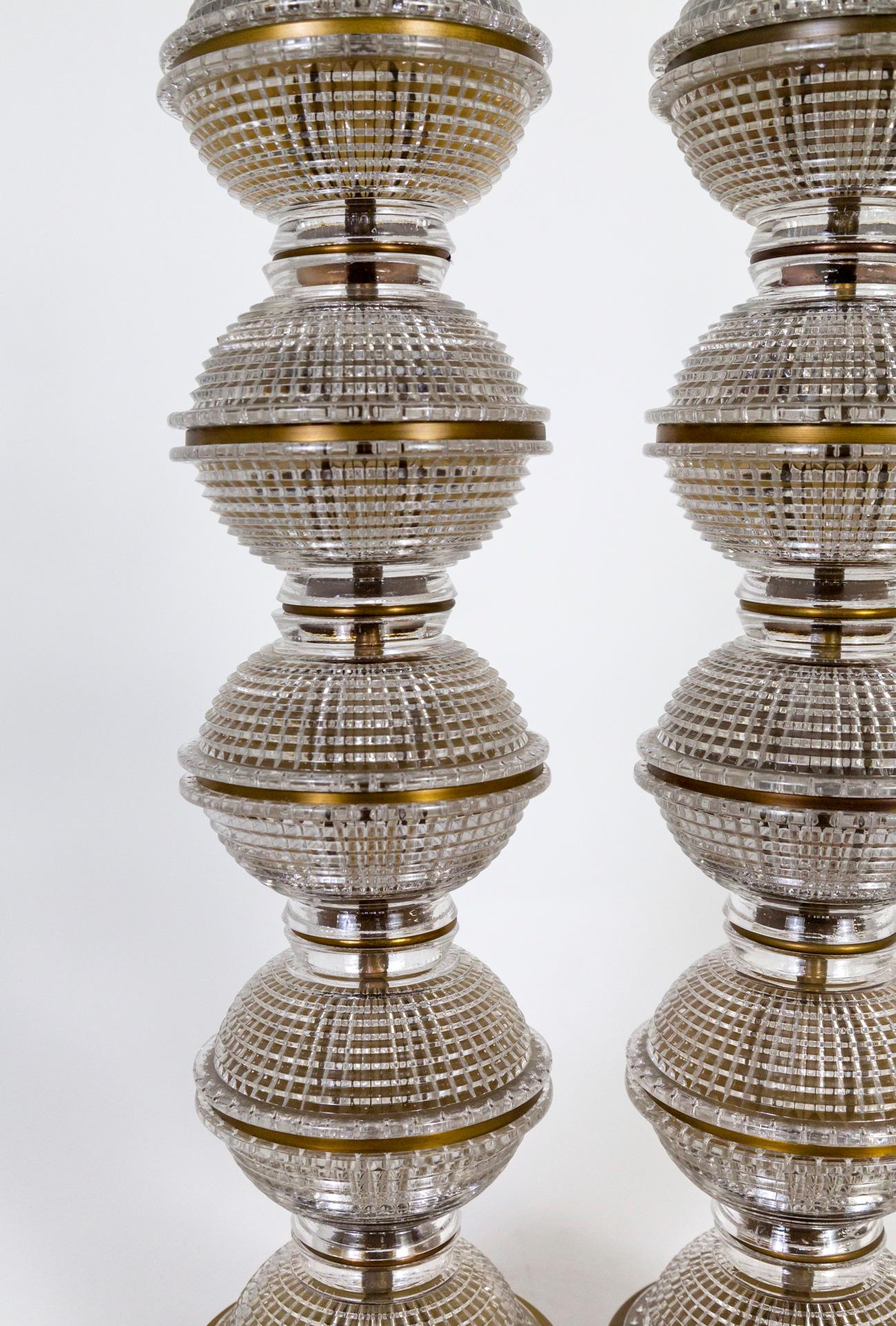 Post-Modern Stacked Quilted Glass Spheres Lamps, 'Pair'