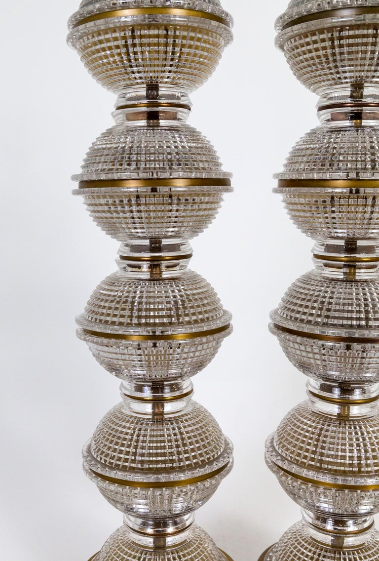 Stacked Quilted Glass Spheres Lamps, 'Pair' For Sale at 1stDibs