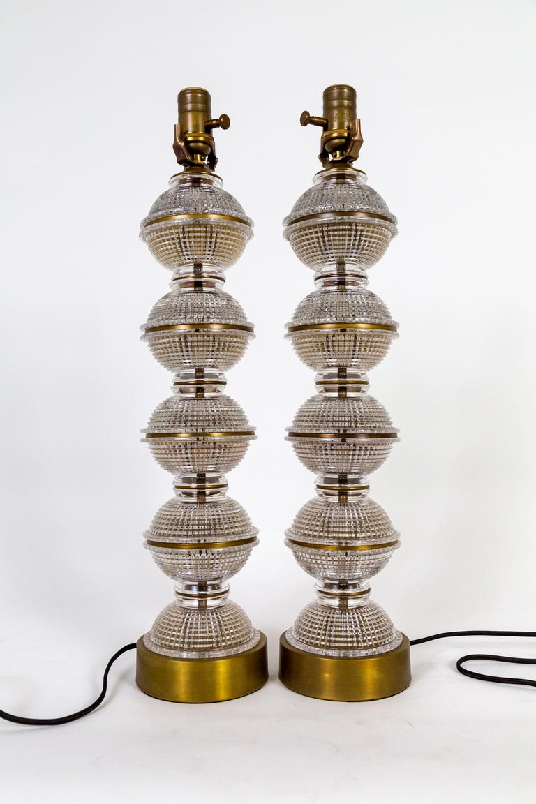 Stacked Quilted Glass Spheres Lamps, 'Pair' For Sale at 1stDibs