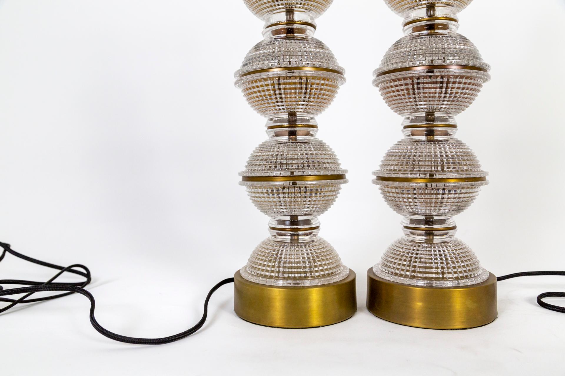 Contemporary Stacked Quilted Glass Spheres Lamps, 'Pair'