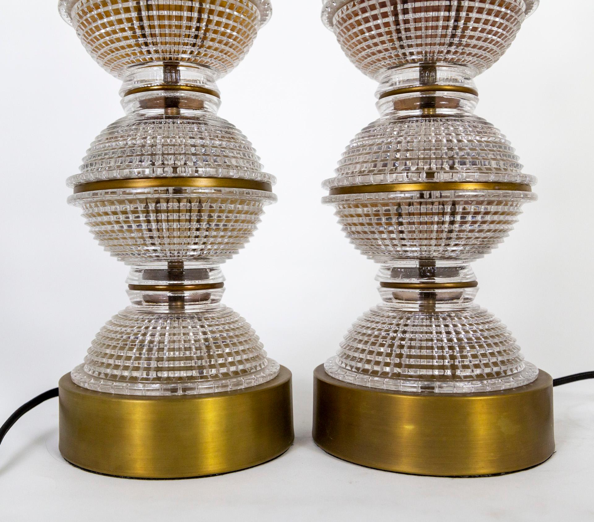 Stacked Quilted Glass Spheres Lamps, 'Pair' 1