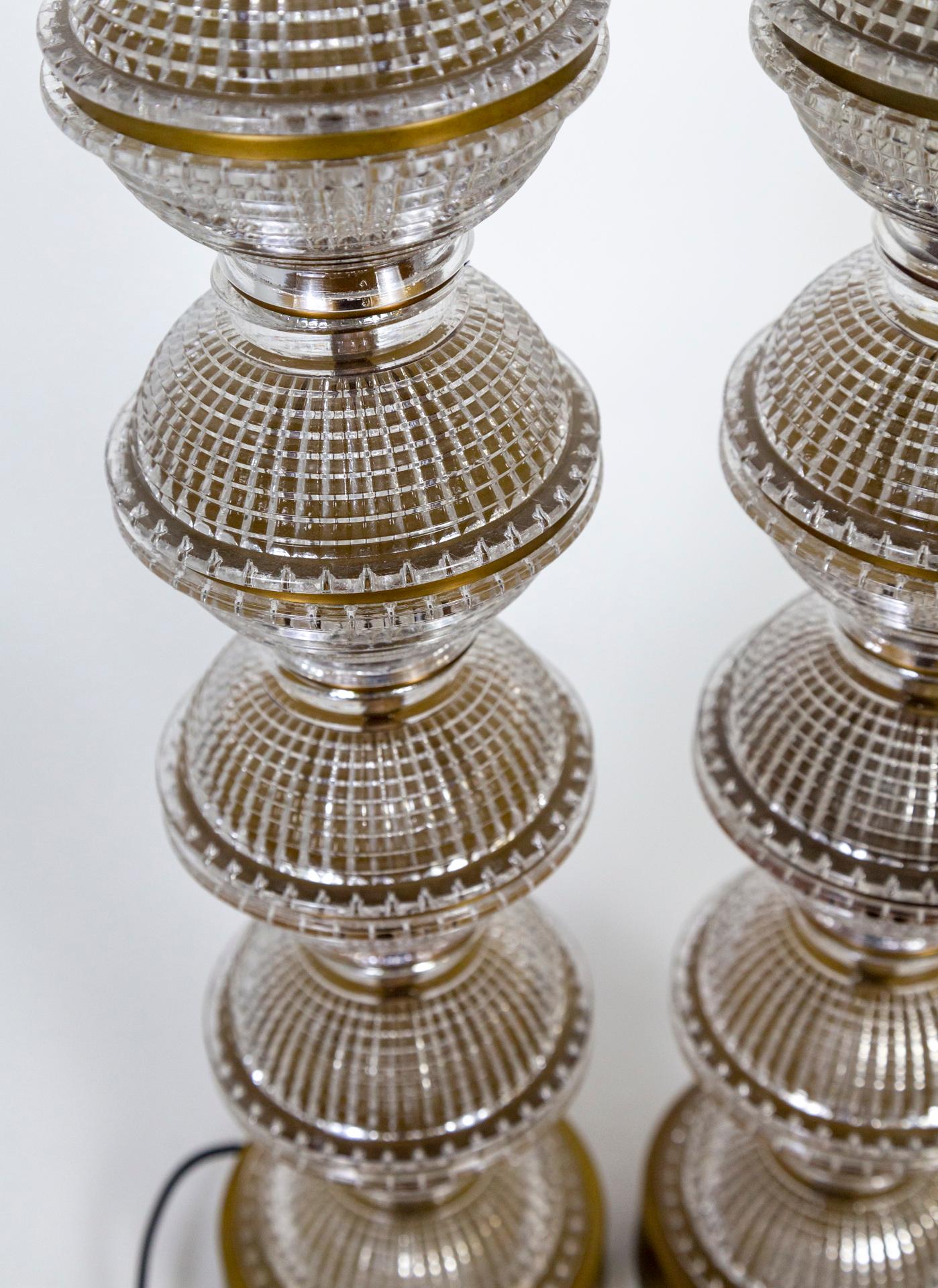 Stacked Quilted Glass Spheres Lamps, 'Pair' 2