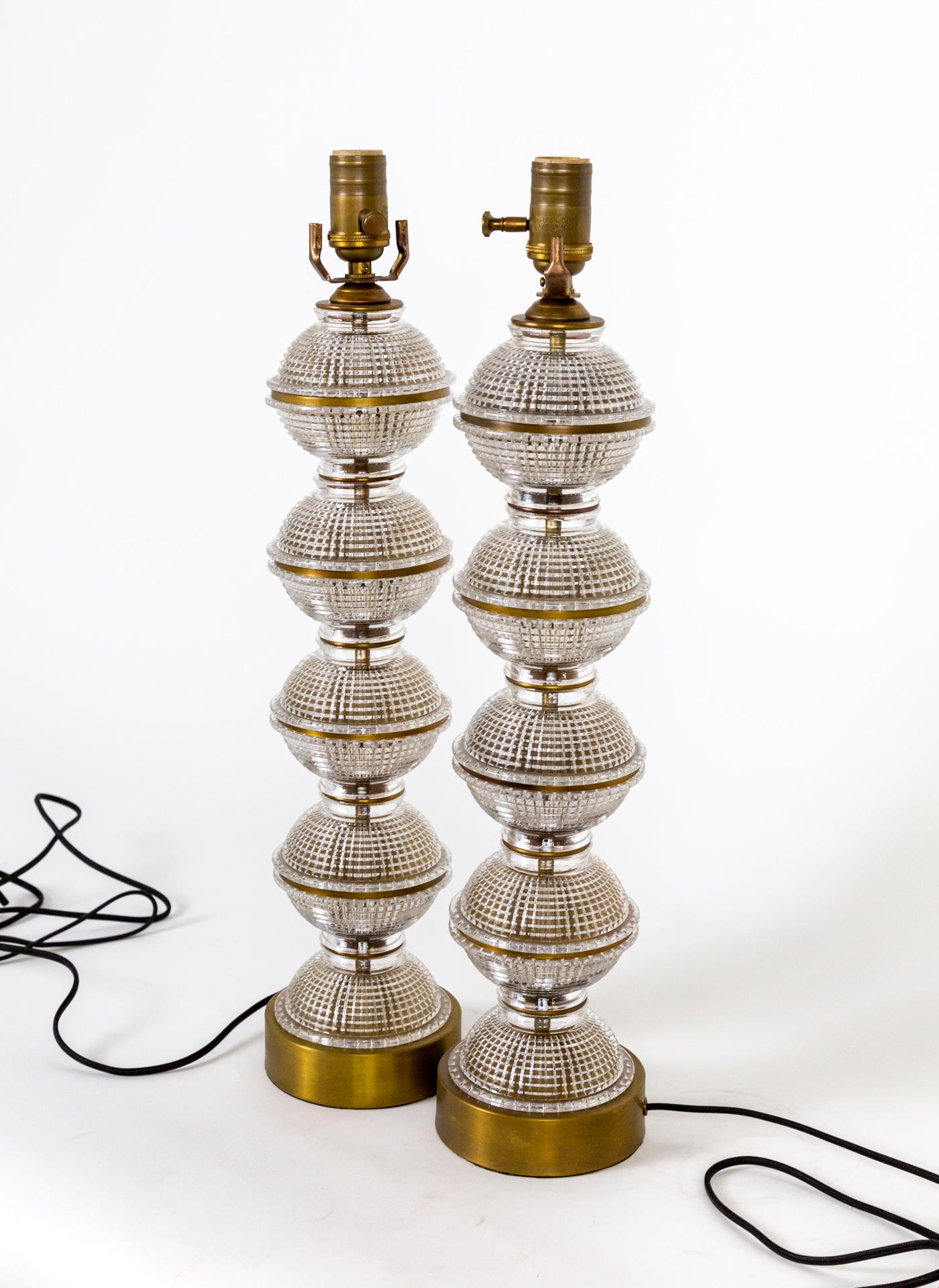 Stacked Quilted Glass Spheres Lamps, 'Pair' 3