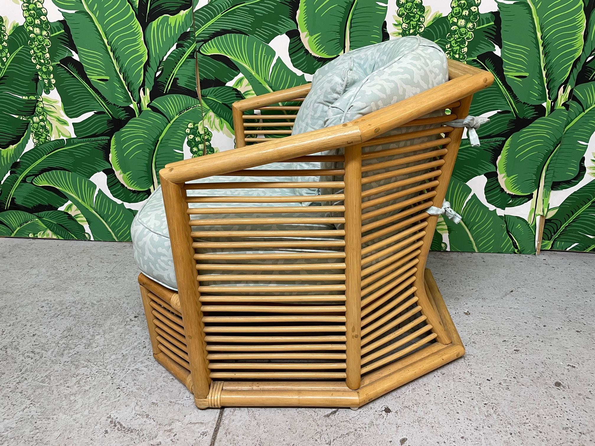 Hollywood Regency Stacked Rattan Albini Style Sculptural Club Chairs