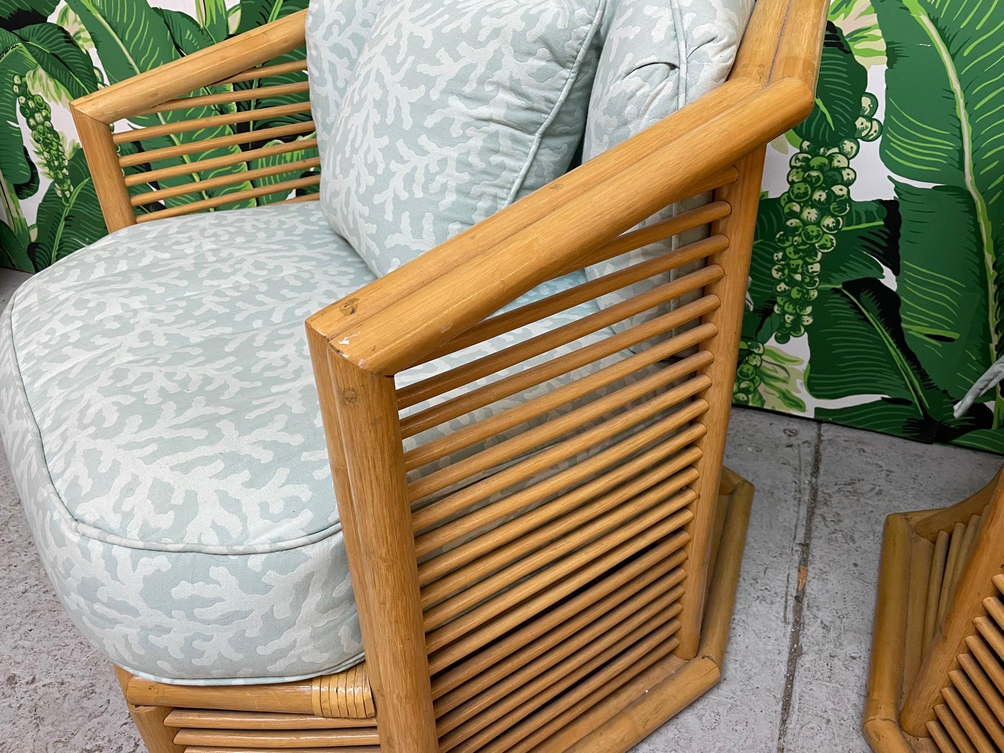 Upholstery Stacked Rattan Albini Style Sculptural Club Chairs
