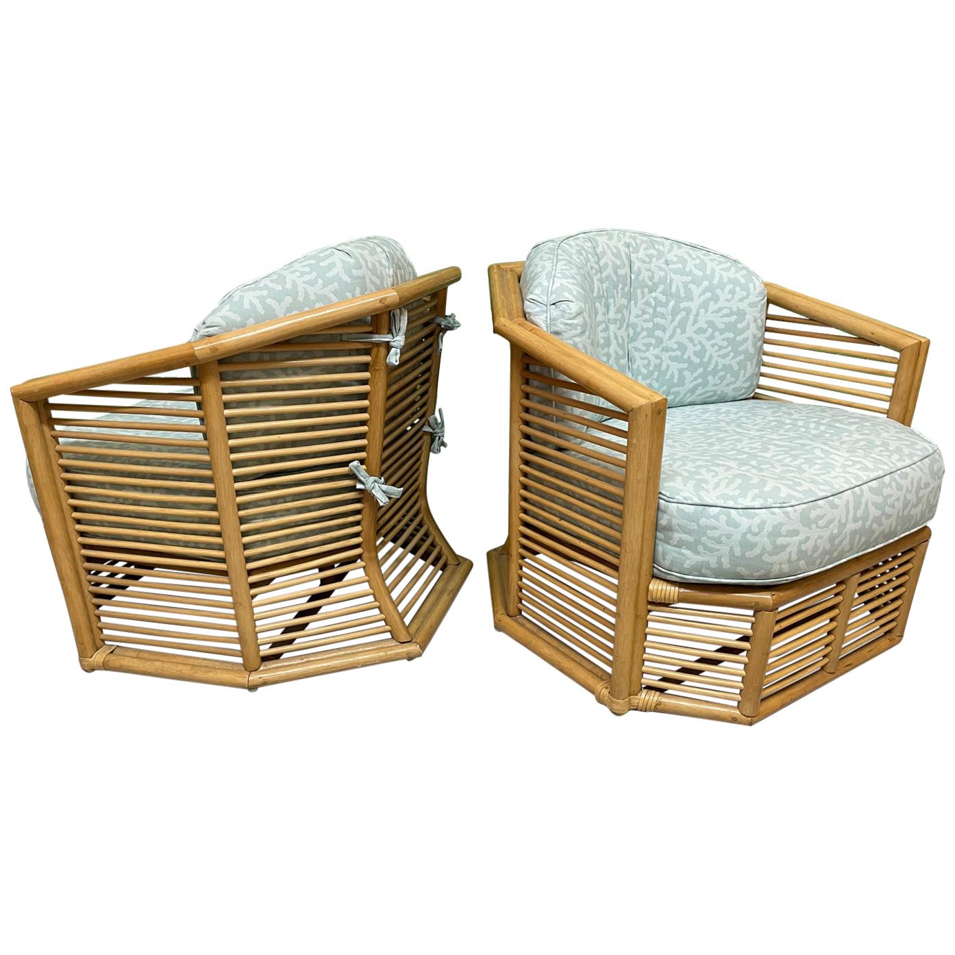 Stacked Rattan Albini Style Sculptural Club Chairs