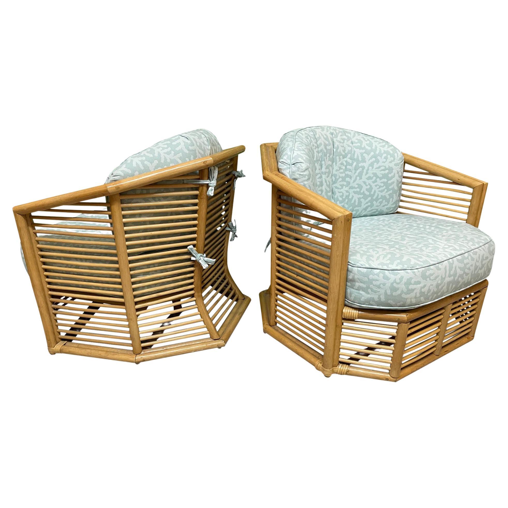 Stacked Rattan Albini Style Sculptural Club Chairs