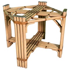 Stacked Rattan and Brass Dining Table Base by McGuire