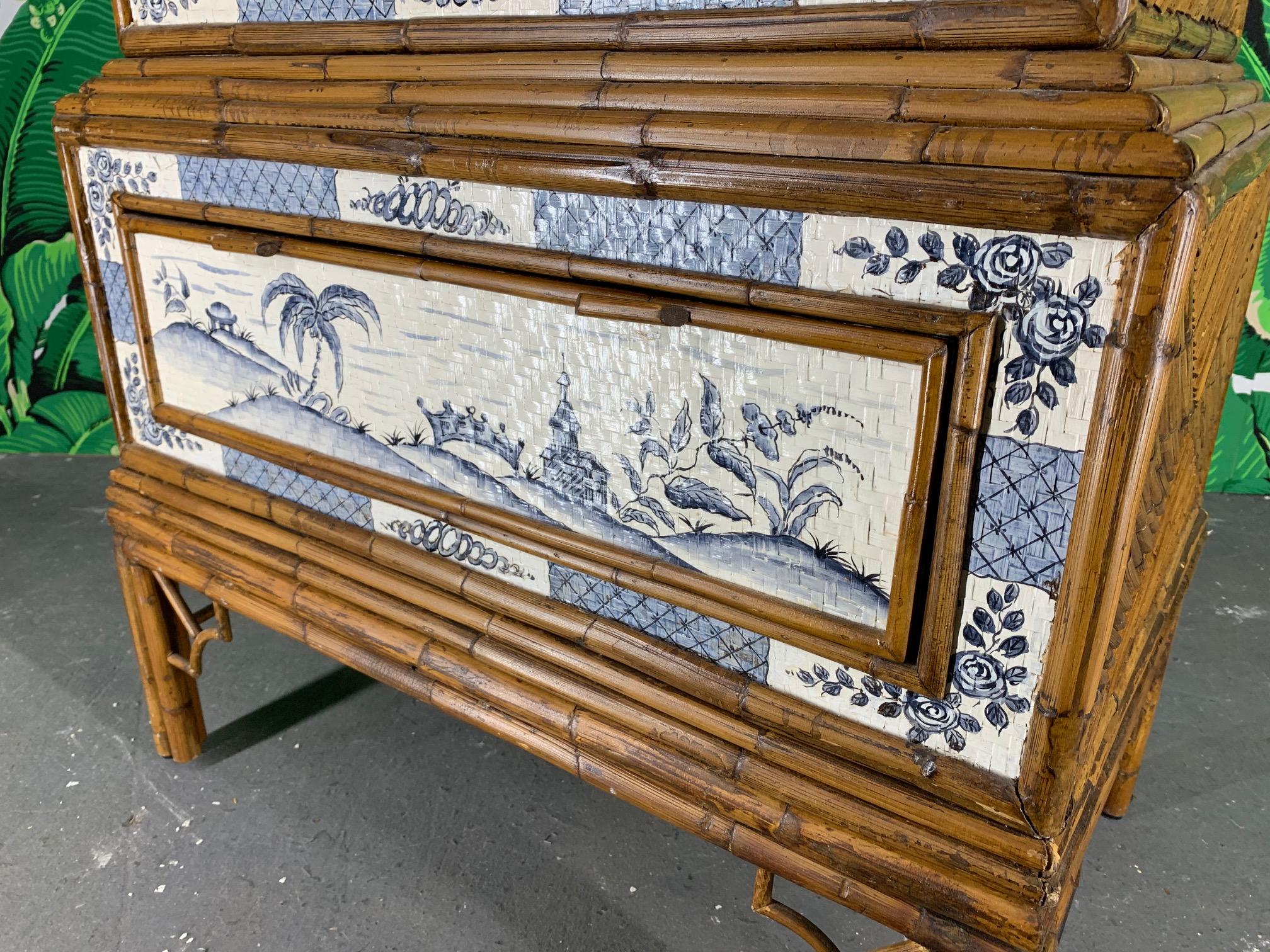 Stacked Rattan Asian Chinoiserie Dresser 1