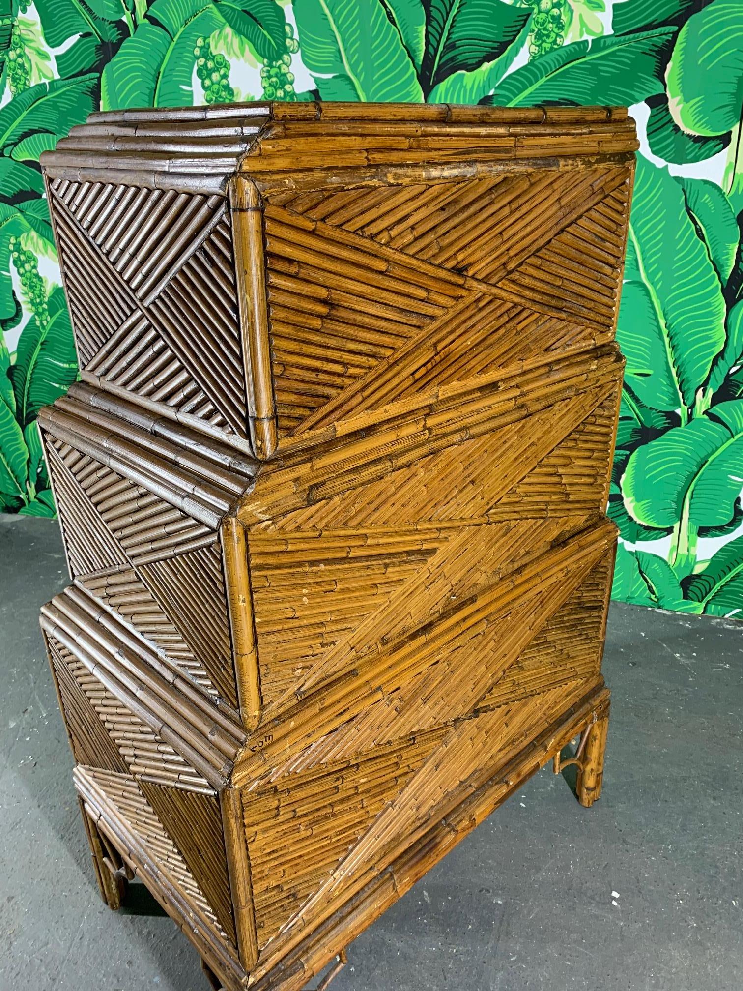 Stacked Rattan Asian Chinoiserie Dresser 4