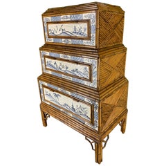 Stacked Rattan Asian Chinoiserie Dresser