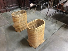 Stacked Rattan Dining Table with Rectangle Glass Top
