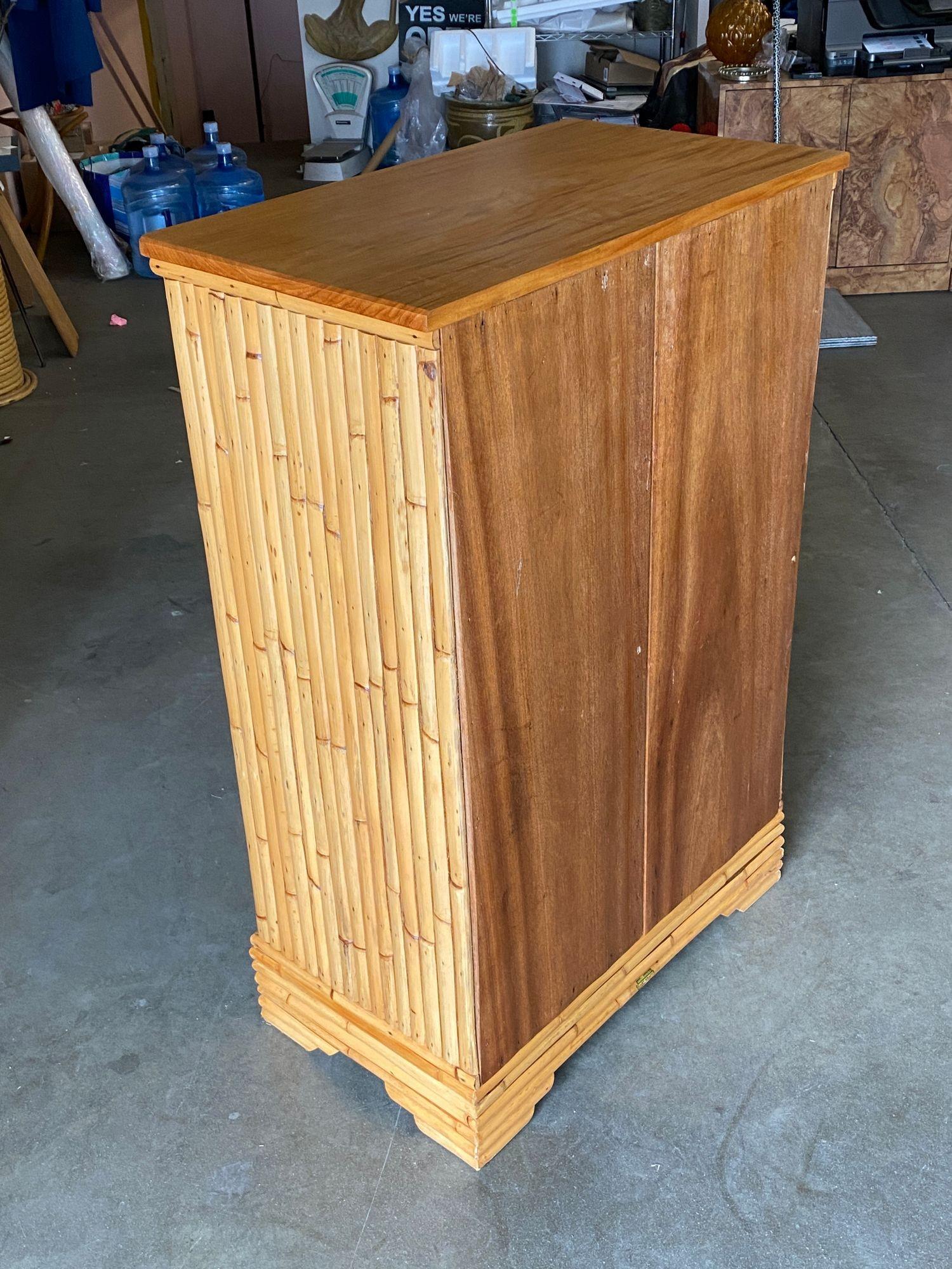 Restored Stacked Rattan Highboy Dresser with Mahogany Top by Kane Kraft 2