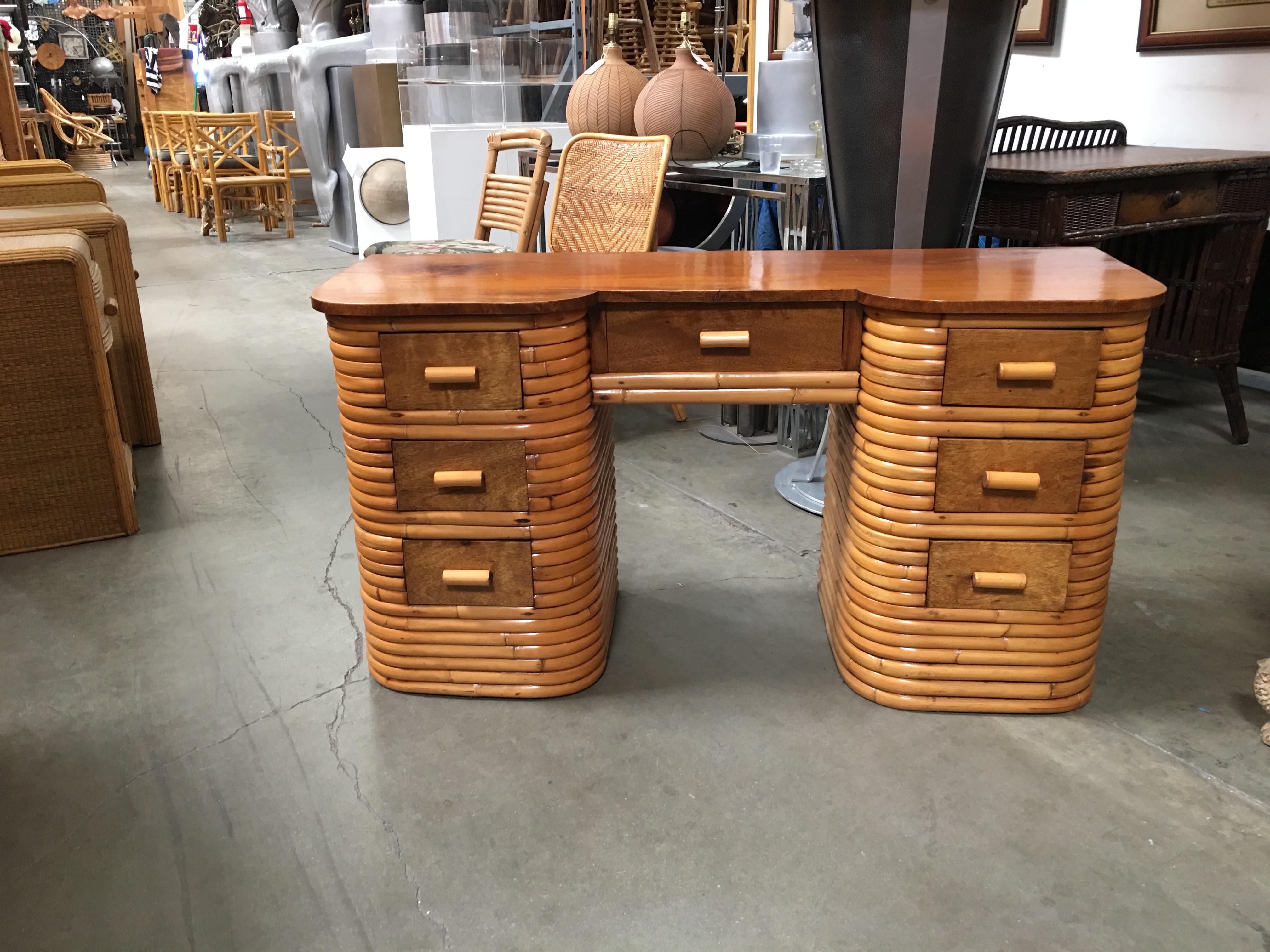 mahogany and rattan desk