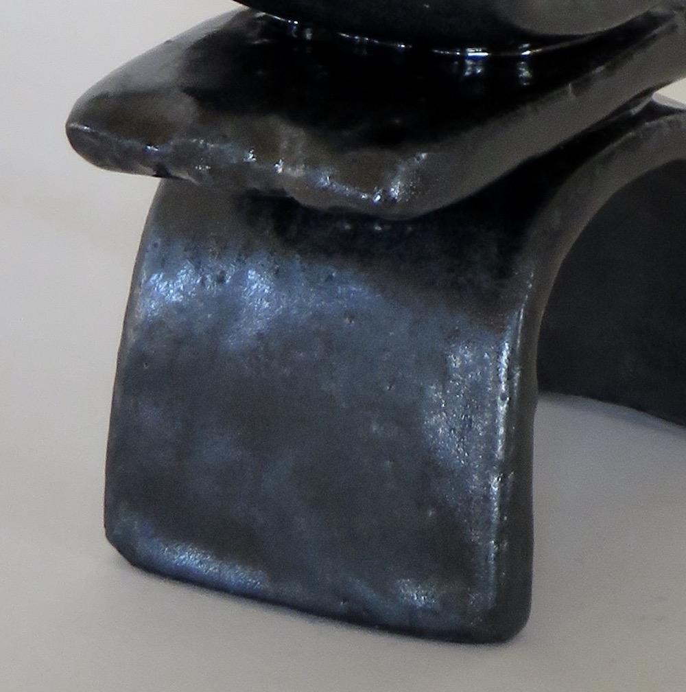 Stacked Rings and Bars, Handbuilt Shiny Black Totemic Ceramic Sculpture 4