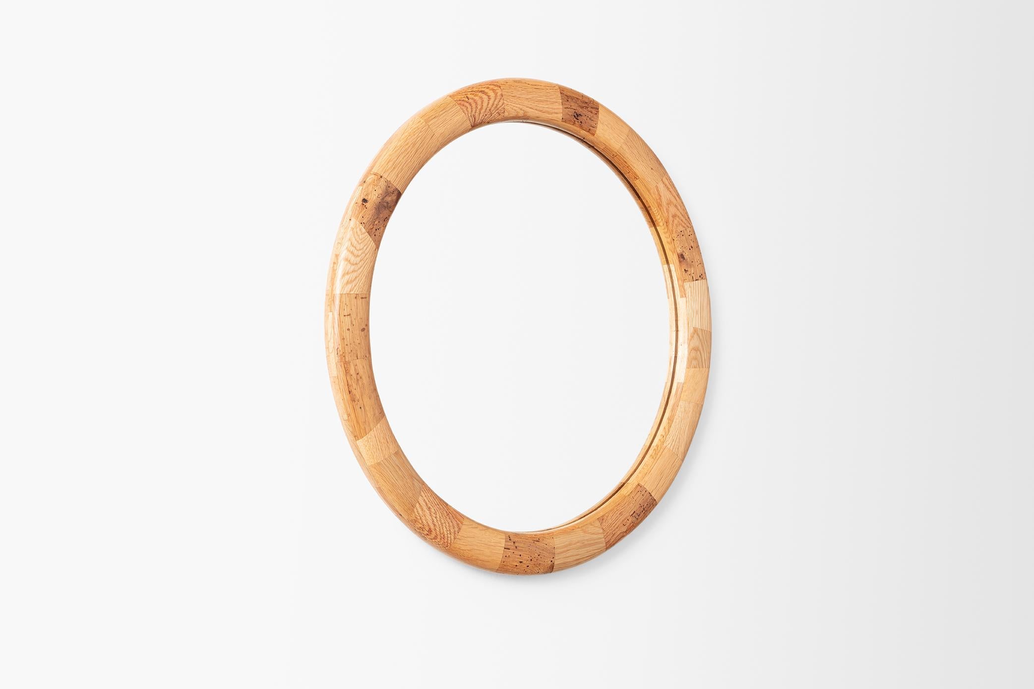 Modern STACKED Round Wooden Mirror by Richard Haining, made of Oak, Available Now  For Sale