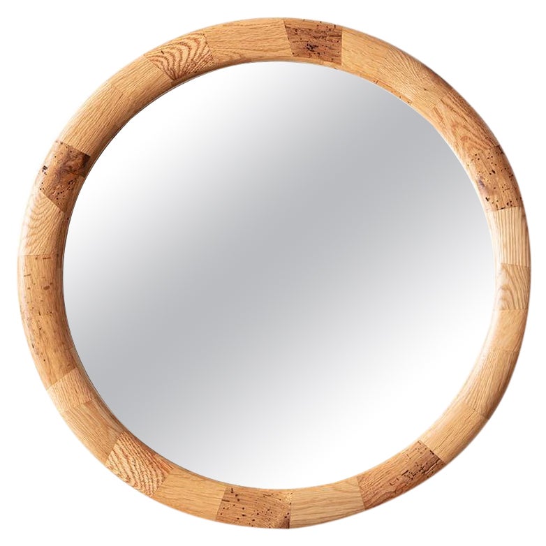 STACKED Round Wooden Mirror by Richard Haining, made of Oak, Available Now For Sale