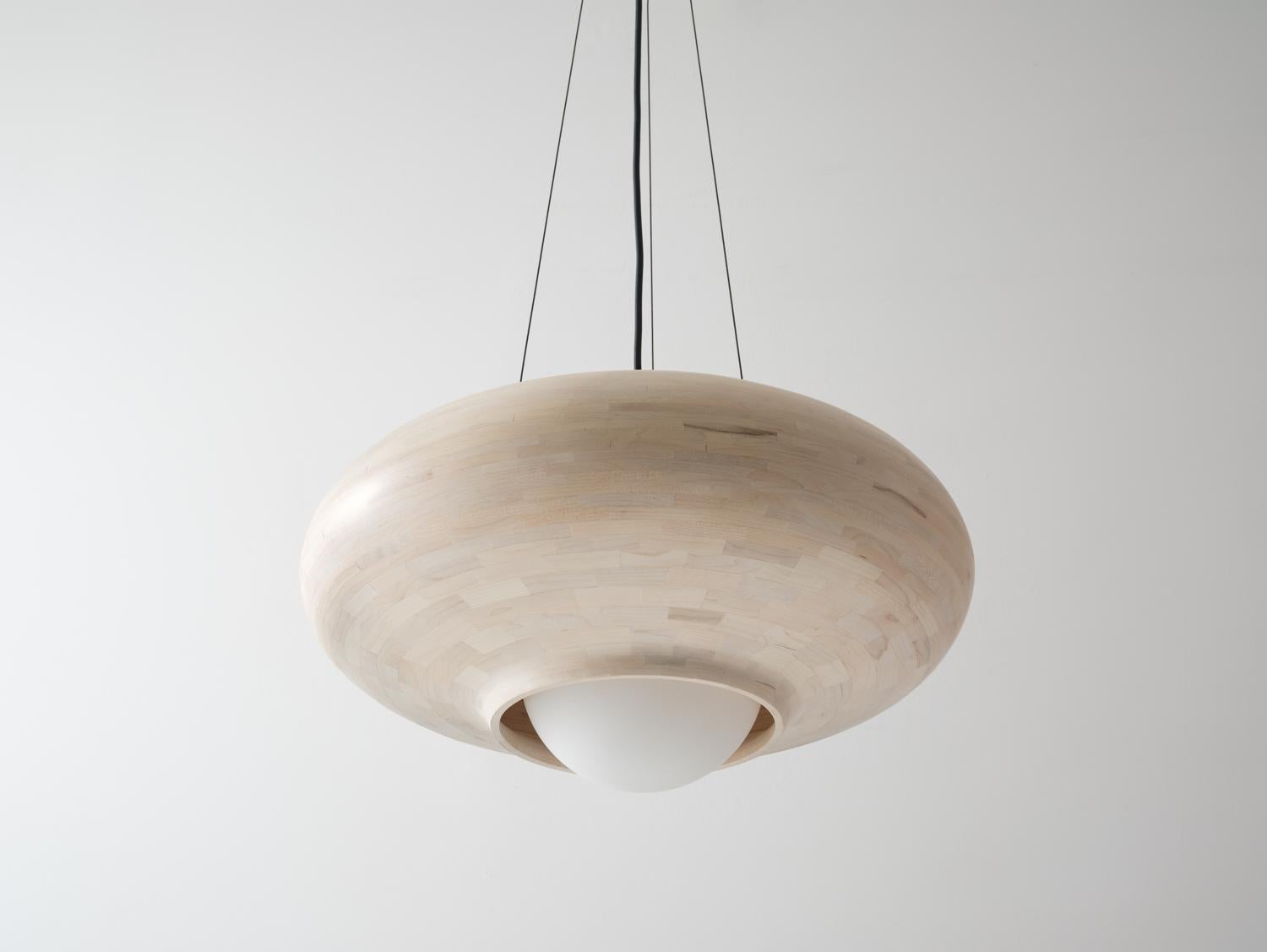 Modern STACKED Saucer 2.0 Pendant Light, Bone White Maple Available Now For Sale