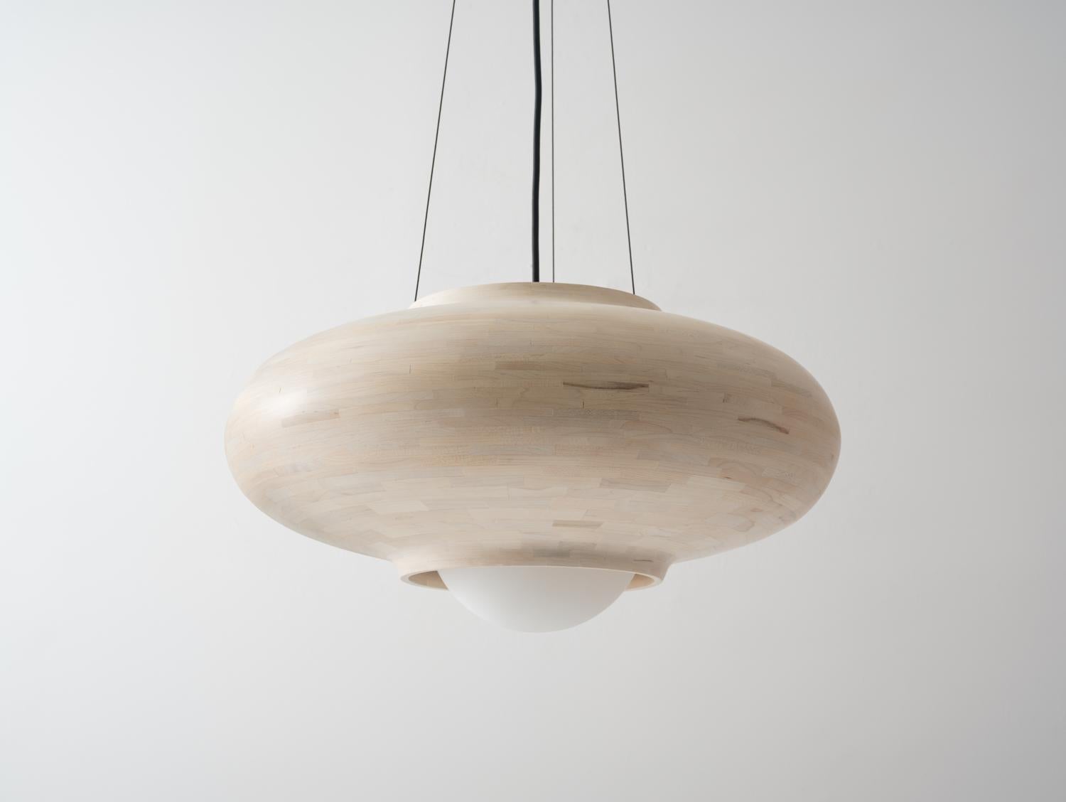 American STACKED Saucer 2.0 Pendant Light, Bone White Maple Available Now For Sale