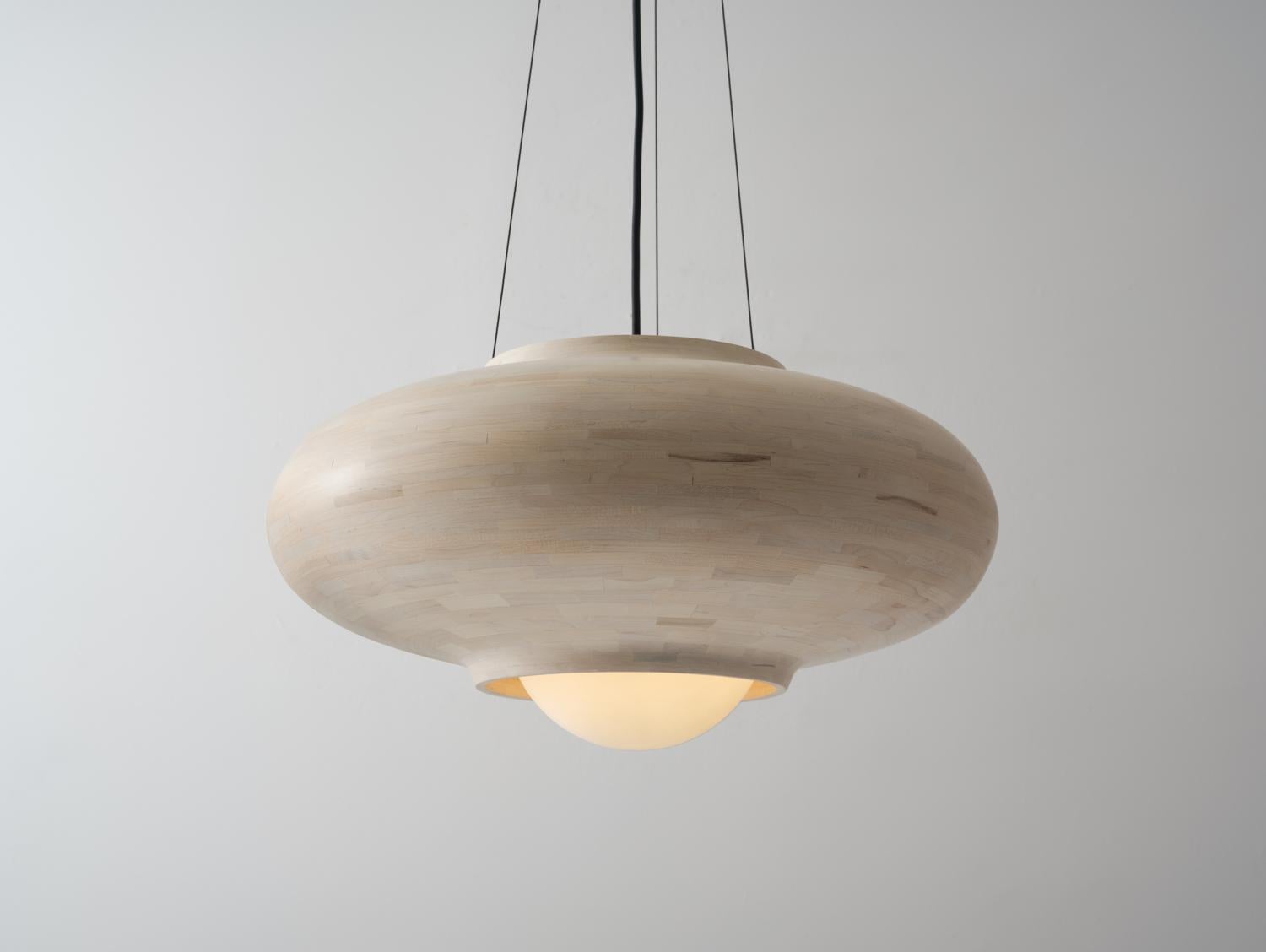Blackened STACKED Saucer 2.0 Pendant Light, Bone White Maple Available Now For Sale