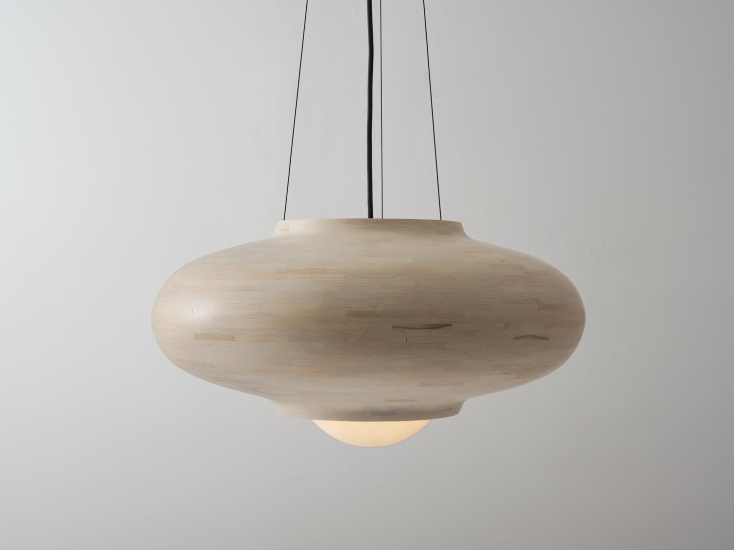 STACKED Saucer 2.0 Pendant Light, Bone White Maple Available Now In New Condition For Sale In Brooklyn, NY