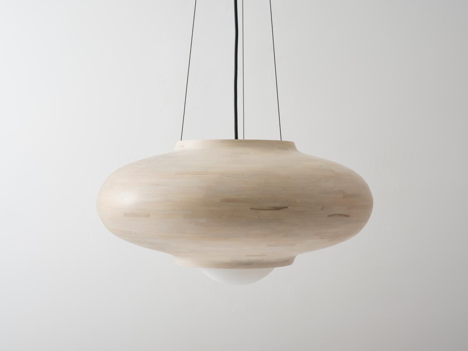 Contemporary STACKED Saucer 2.0 Pendant Light, Bone White Maple Available Now For Sale