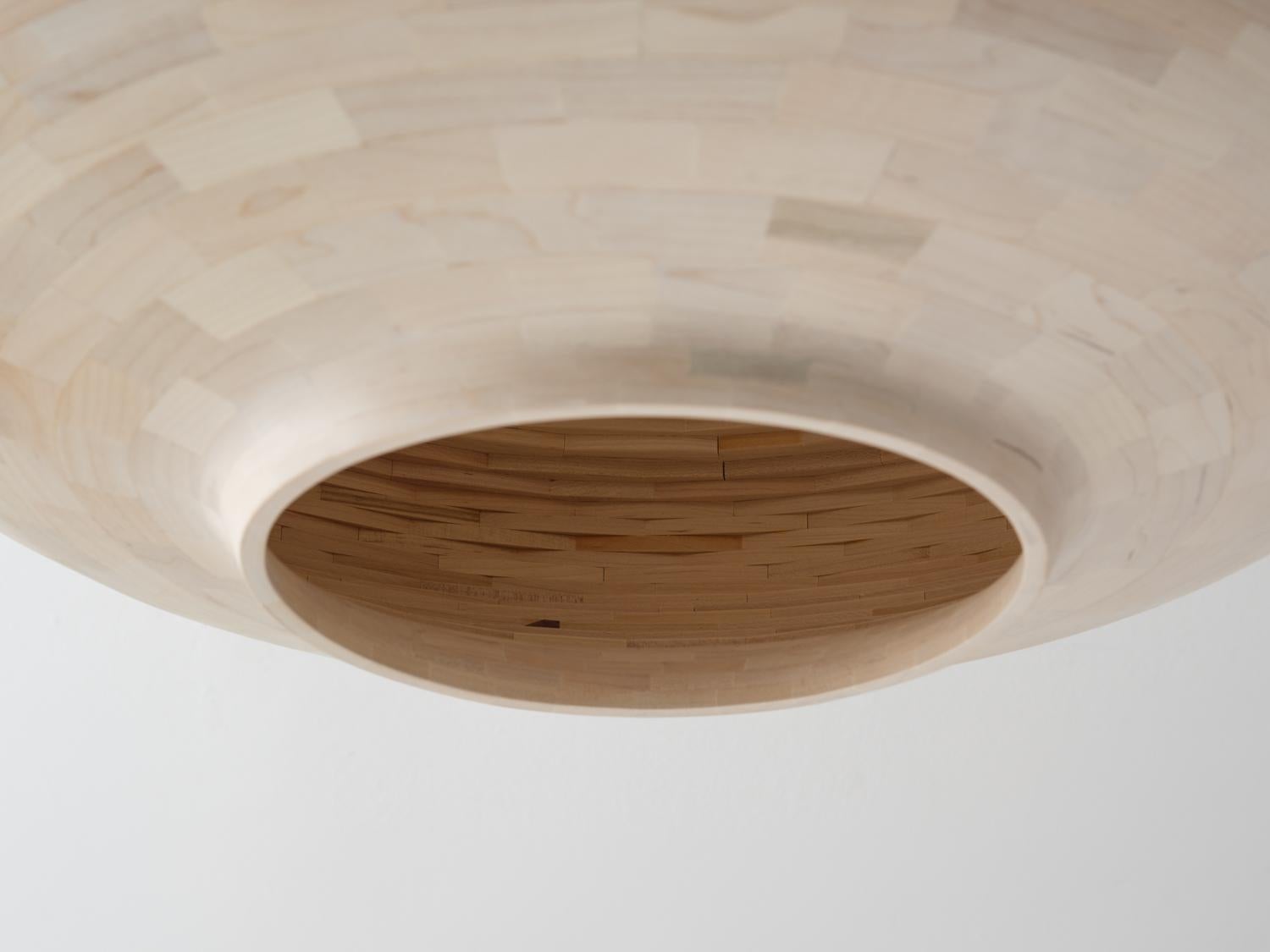 Metal STACKED Saucer 2.0 Pendant Light, Bone White Maple Available Now For Sale