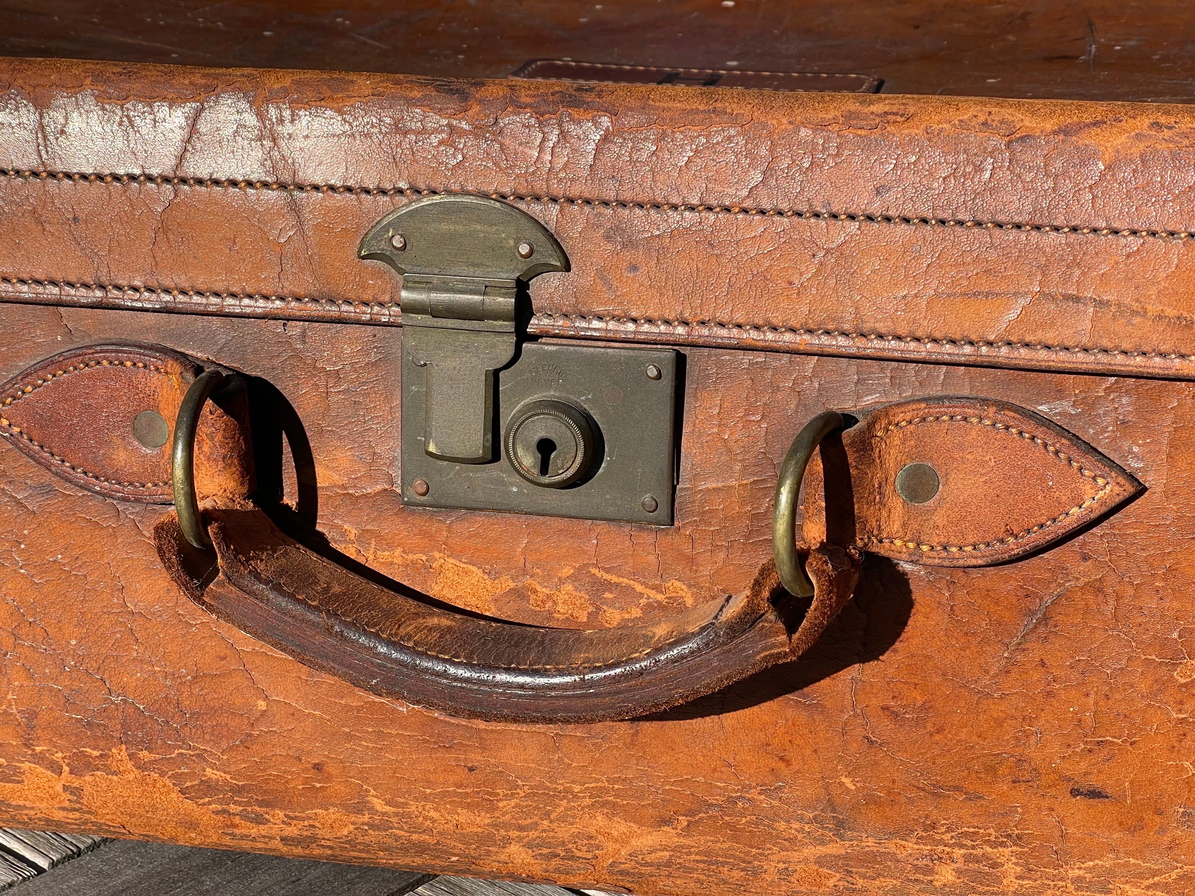 Stacked Set of Five Antique Leather Suitcases or Trunks For Sale 4