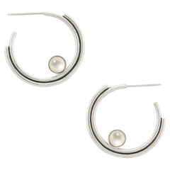 Stacked Silver Mother of Pearl Hoop Earrings by Artifacts 