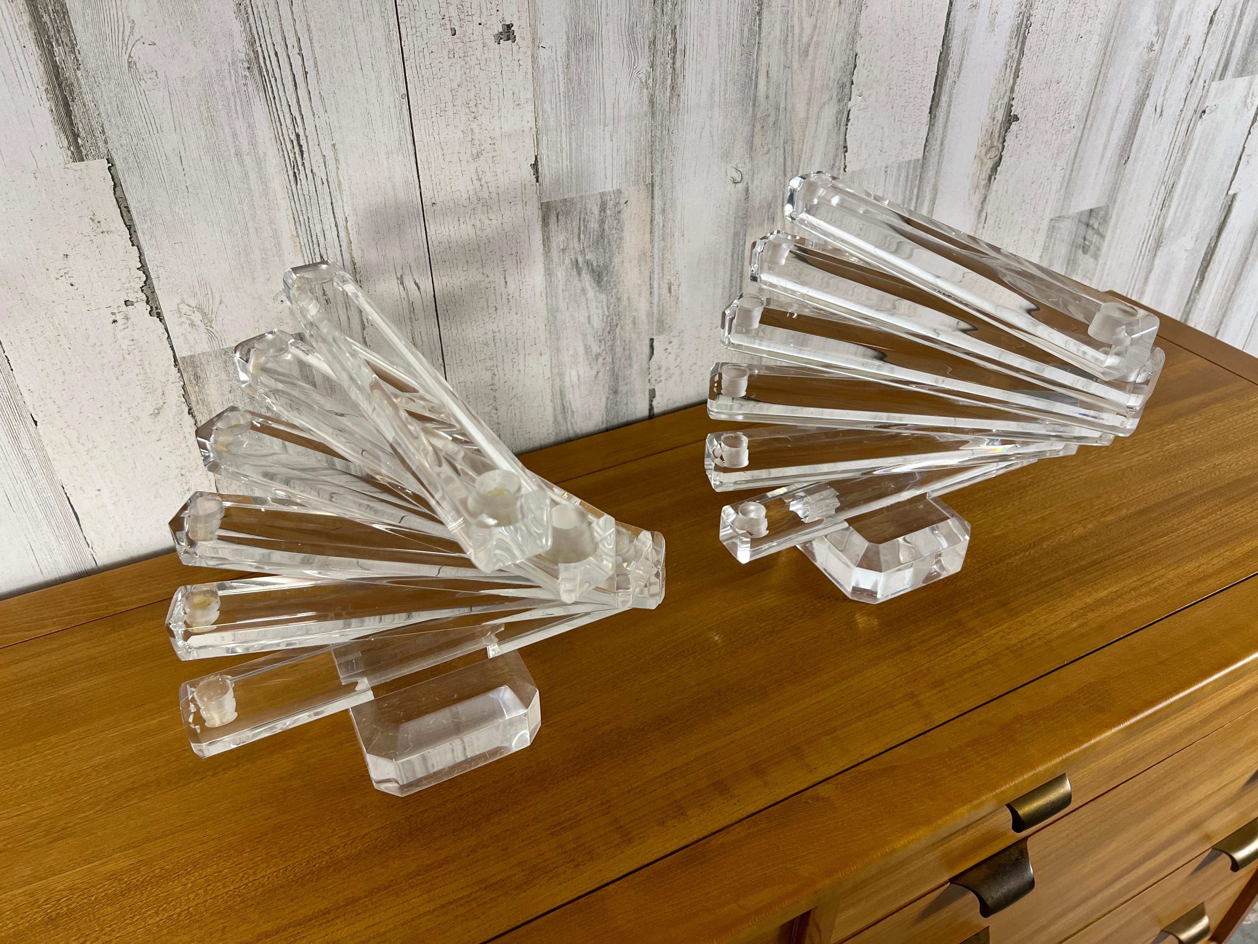 Acrylic Stacked Spiral Lucite Candelabras For Sale