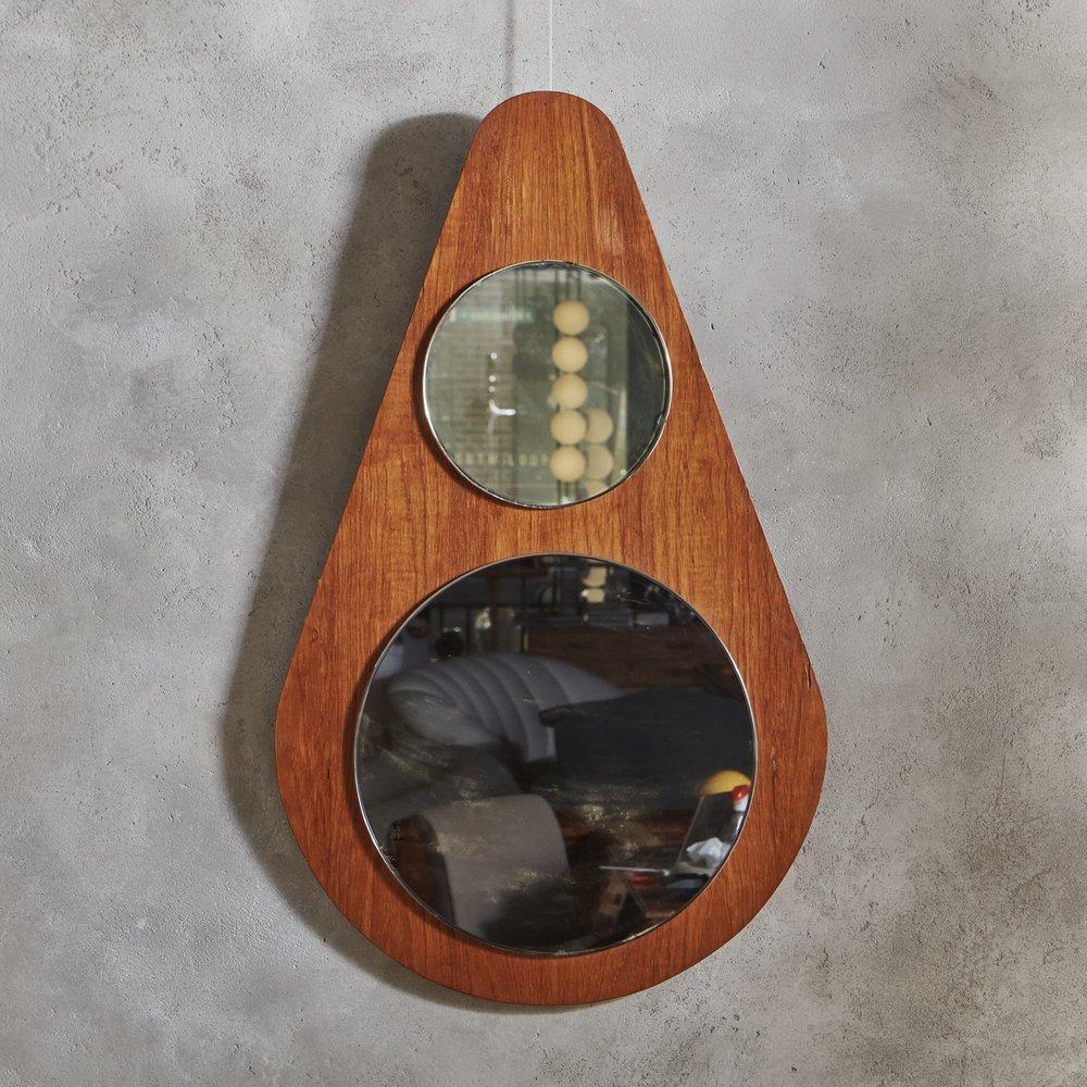 Mid-Century Modern Stacked Wood Frame Teardrop Mirror, Italy 1970s For Sale