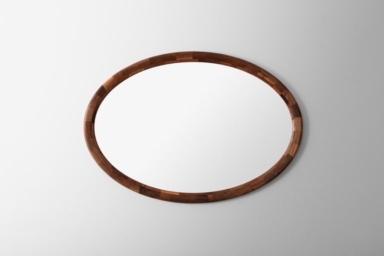 Parquetry Customizable STACKED Wooden Oval Mirror by Richard Haining, shown in Walnut For Sale