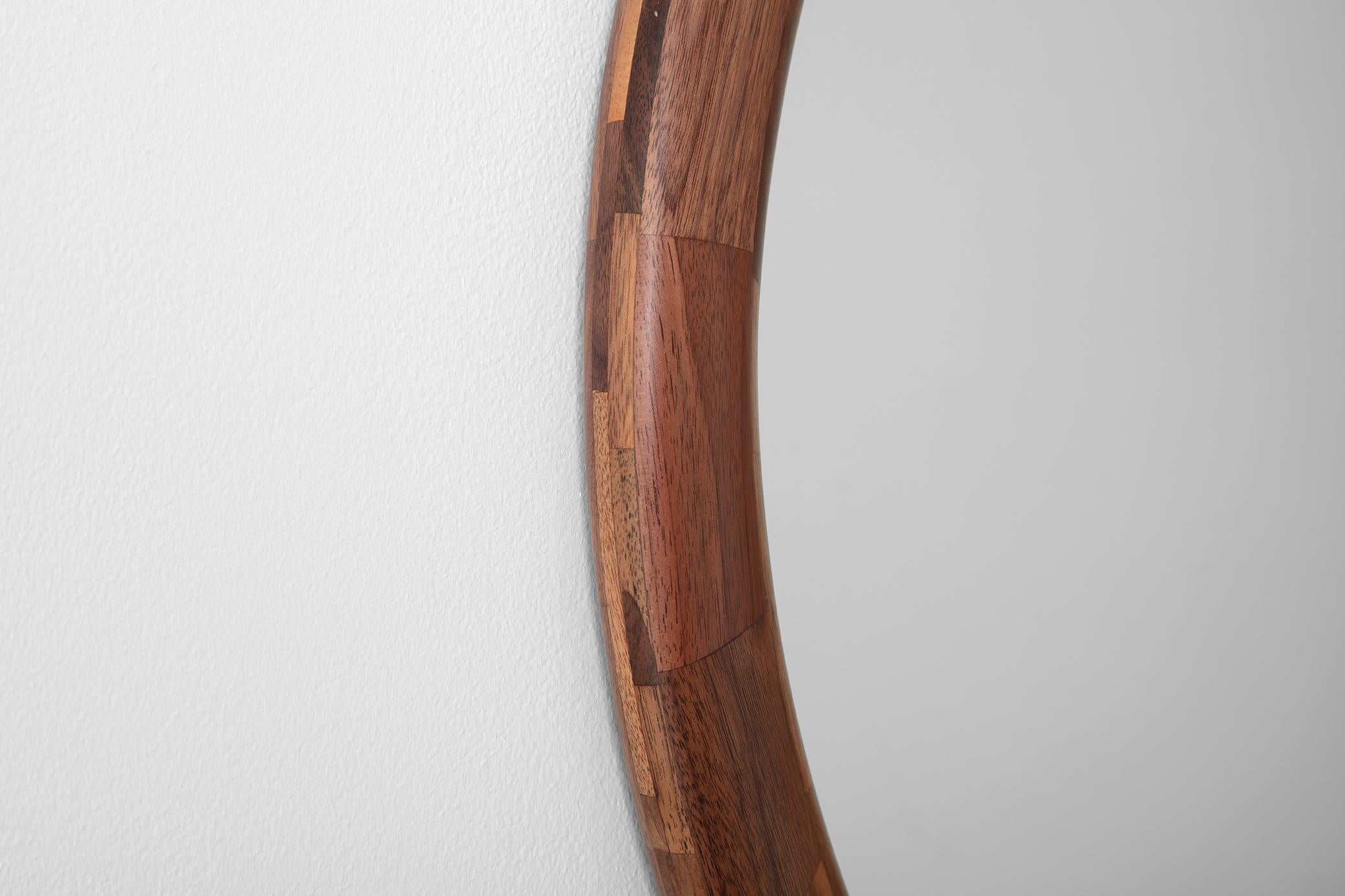 Modern Customizable STACKED Wooden Oval Mirror by Richard Haining, shown in Walnut For Sale