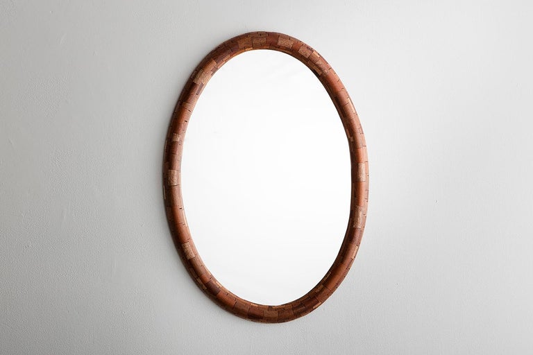 Contemporary Customizable STACKED Wooden Oval Mirror by Richard Haining, shown in Walnut For Sale