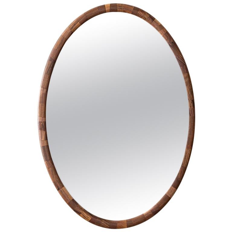 Customizable STACKED Wooden Oval Mirror by Richard Haining, shown in Walnut For Sale