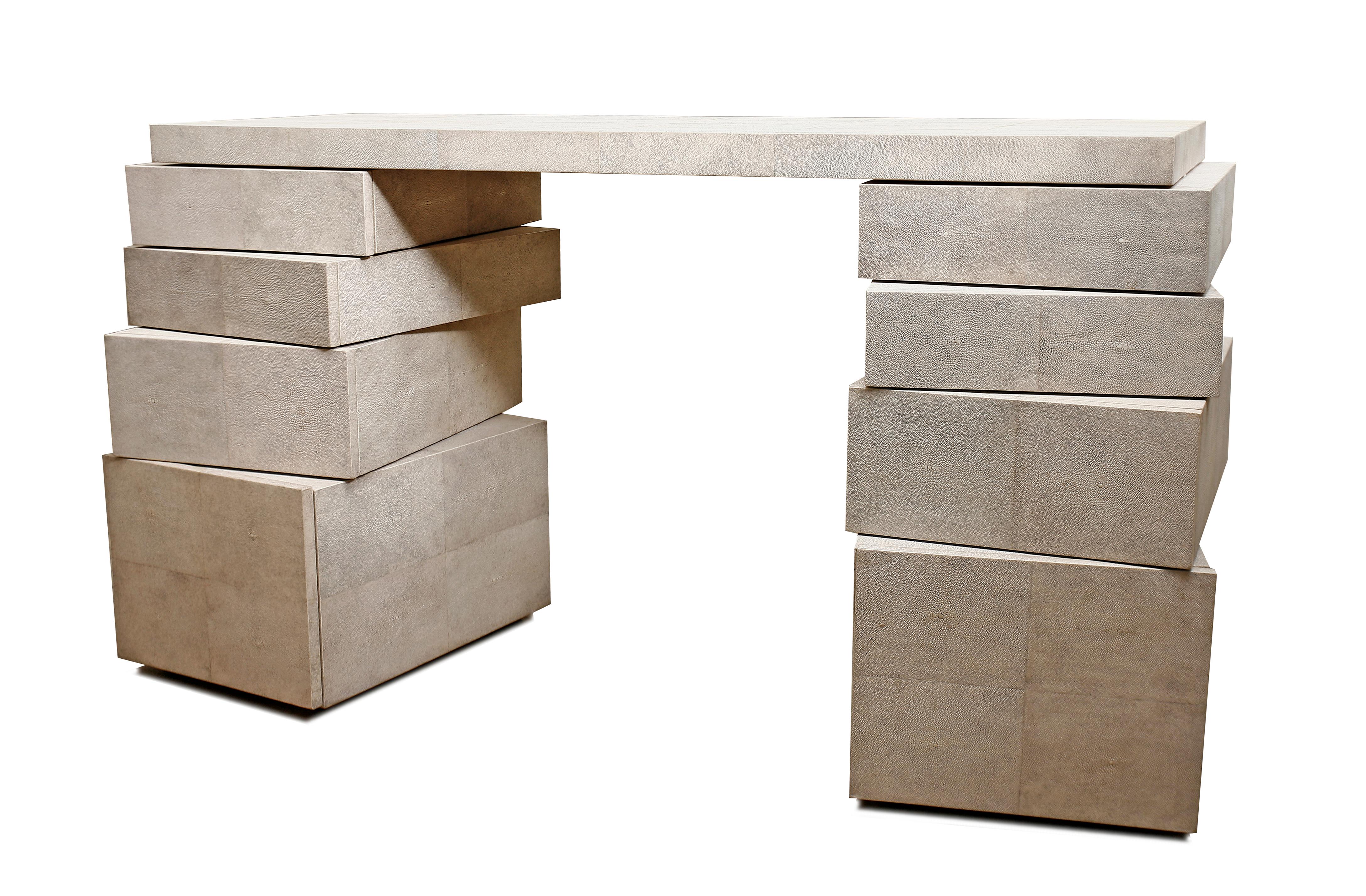 French Stacked Writing Desk in Cream Shagreen by R&Y Augousti