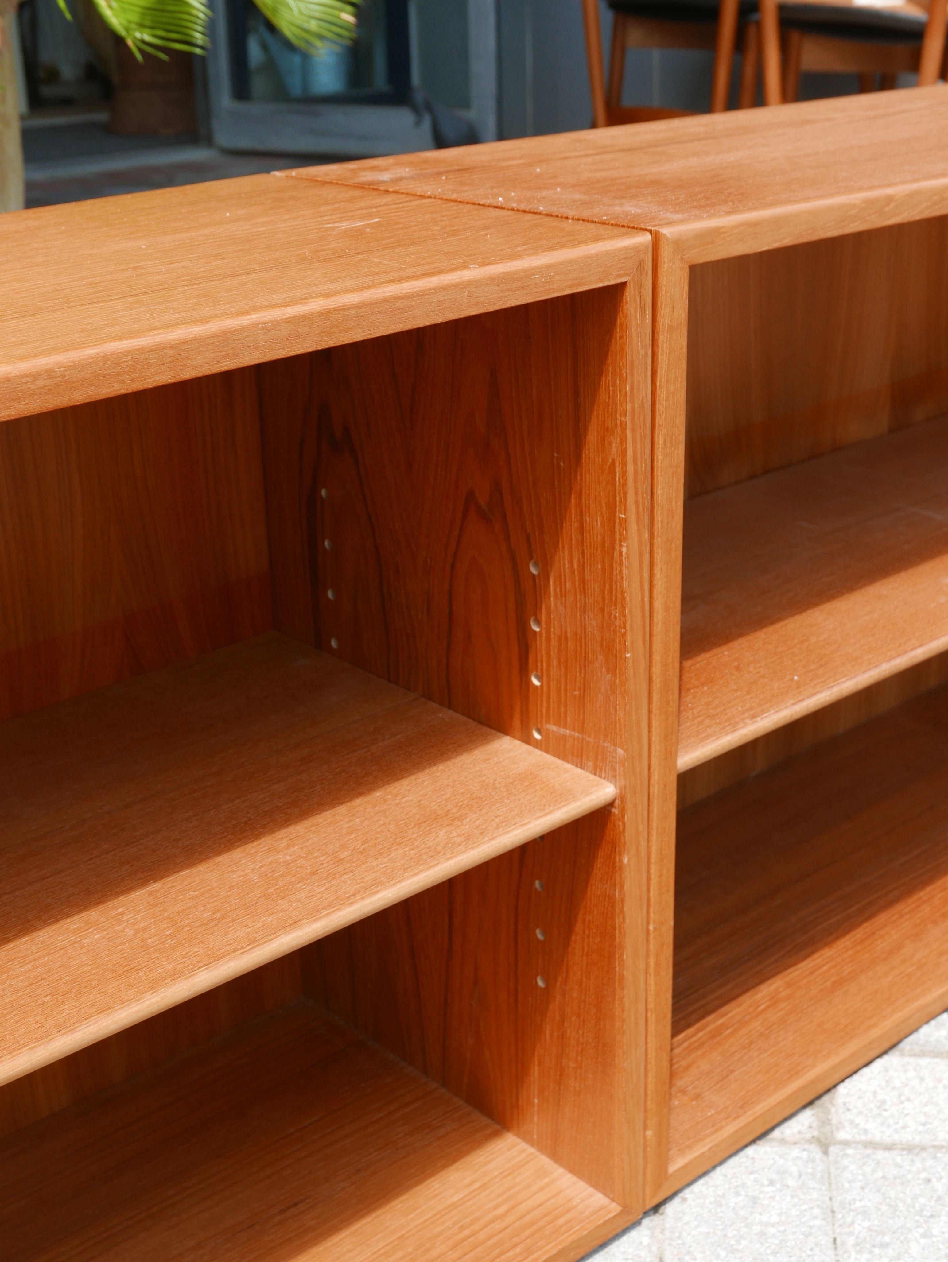 Great for use under windows or stacking one on top of the other. The adjustability of these bookcases is what sold me on them. Solid wood under the teak adds some strength to the shelving.
