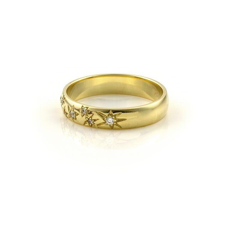 Artist Stacking Band Ring in Yellow Gold and Star Diamonds For Sale